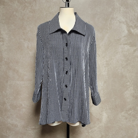 Moonlight Y & S Fashion Design Striped Button Front Long Sleeve Tunic/Jacket Med - Picture 3 of 14